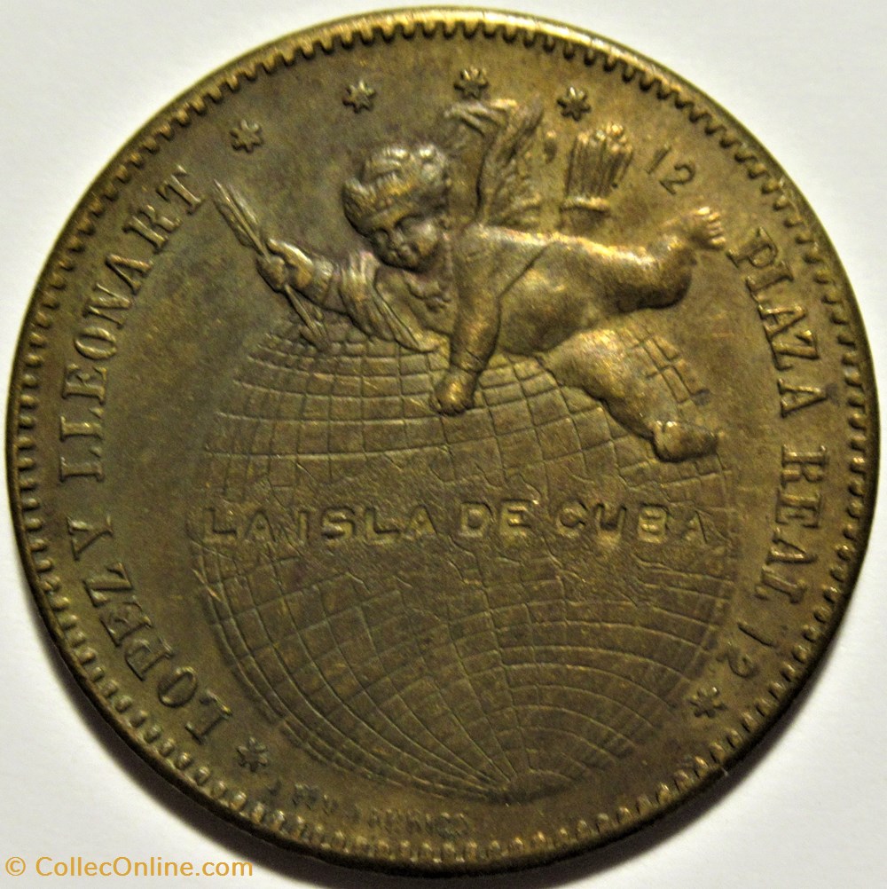 c.1874-1885 España, Barcelona - Lopez y Lleonart, Ficha de Joyeria & Relojeria 3 monnaies jetons mereaux c 1874 1885 espana barcelona lopez y lleonart ficha de joyeria relojeria