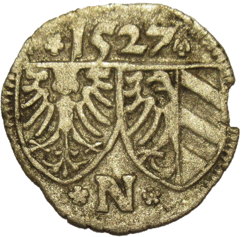 monnaies europe medievale saint empire romain germanique 1527 free city of nuremberg 1 pfennig emperor charles v