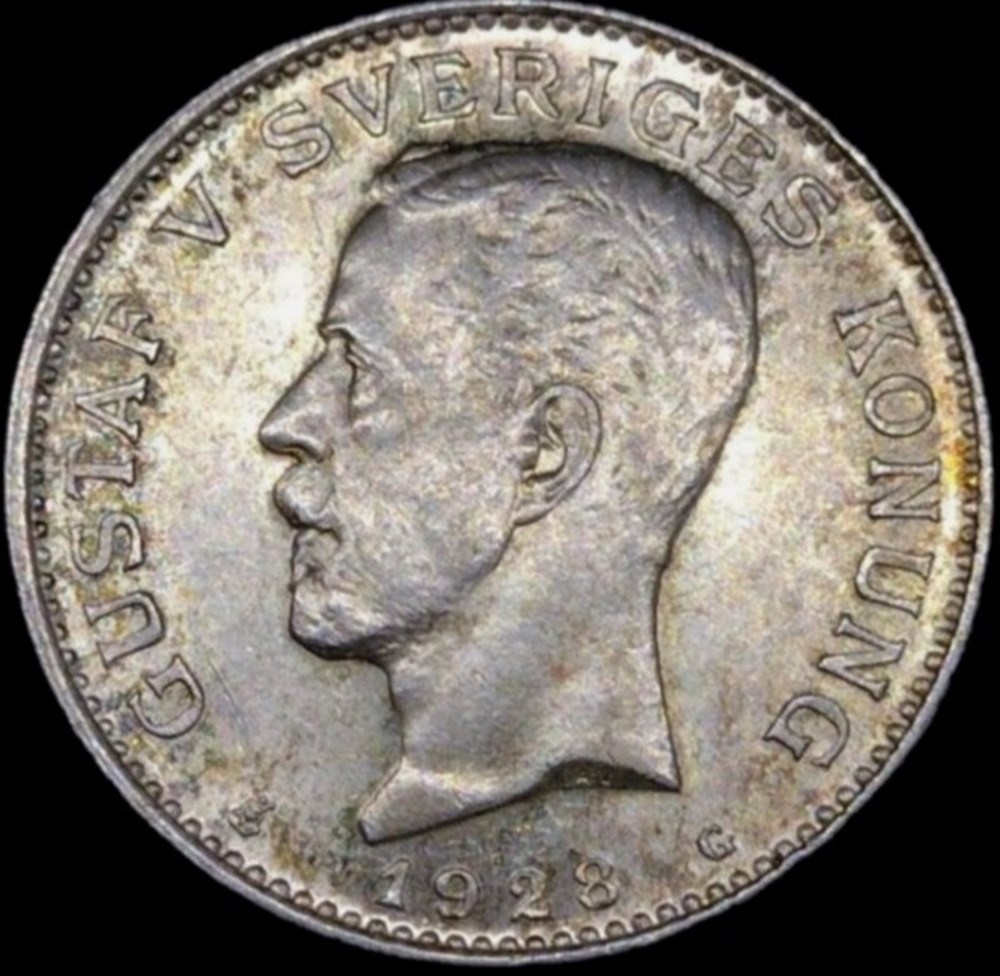 Gustaf V of Sweden - 1 Krona 1928 G monnaies monde suede gustaf v of sweden 1 krona 1928 g