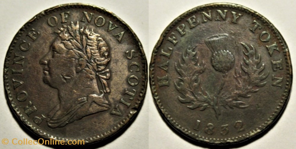 George IV - HalfPenny Token 1832 - Nova Scotia (ex.6) monnaies monde canada george iv halfpenny token 1832 nova scotia ex 6