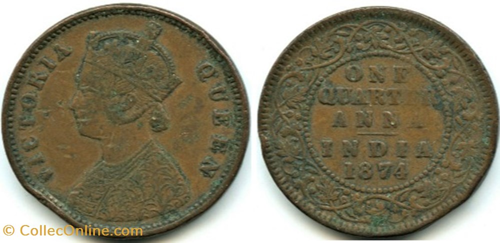 Victoria - One Quarter Anna 1874 Calcutta - British India monnaies monde inde victoria one quarter anna 1874 calcutta british india
