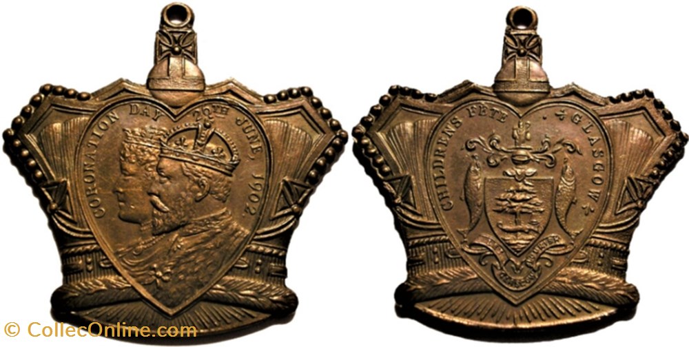 Edward VII & Alexandra - 1902 Coronation Medallion to Glasgow, Scotland monnaie jeton mereaux edward vii alexandra 1902 coronation medallion to glasgow scotland