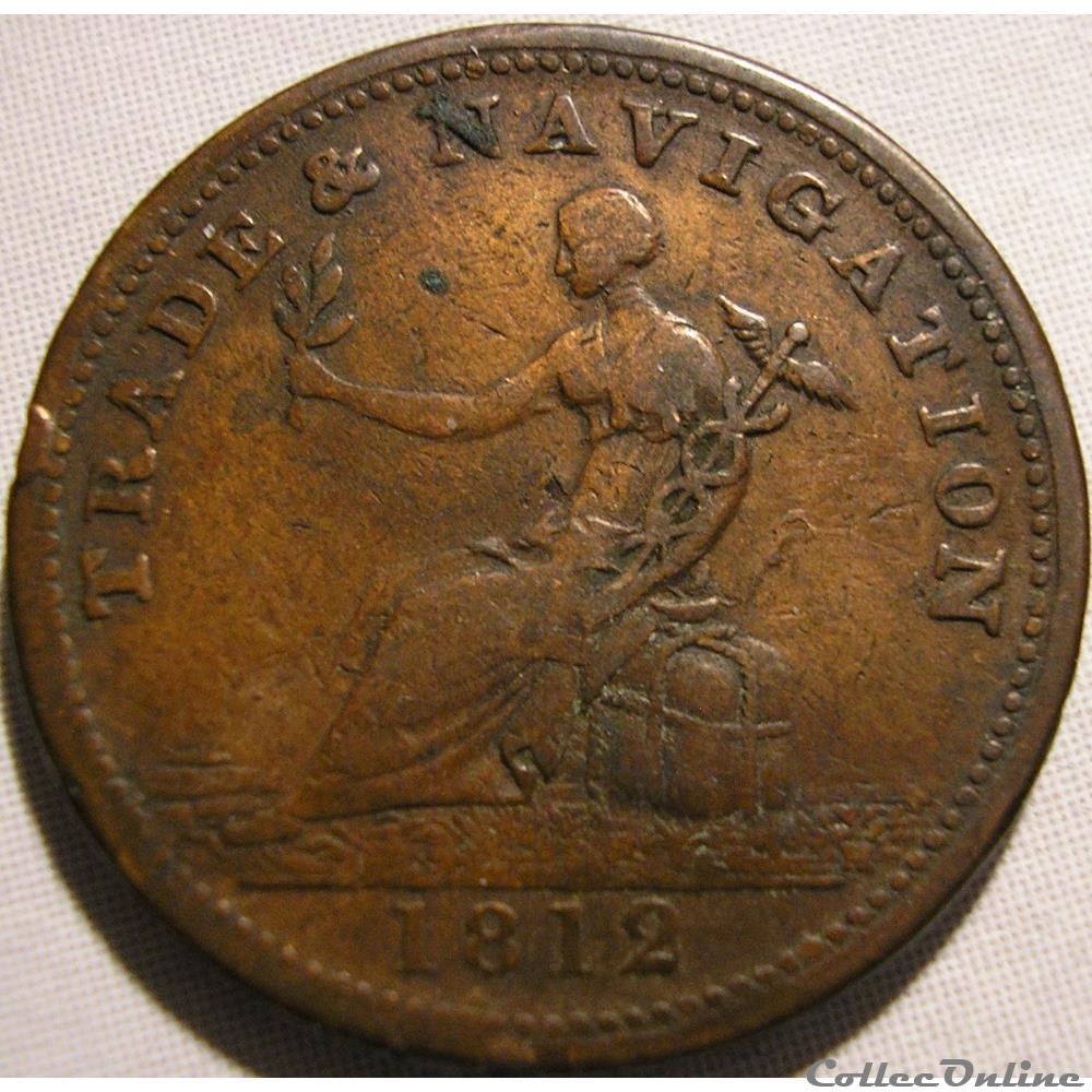 George III - HalfPenny Token 1812 H - Trade & Navigation 2 monnaies monde canada george iii halfpenny token 1812 h trade navigation