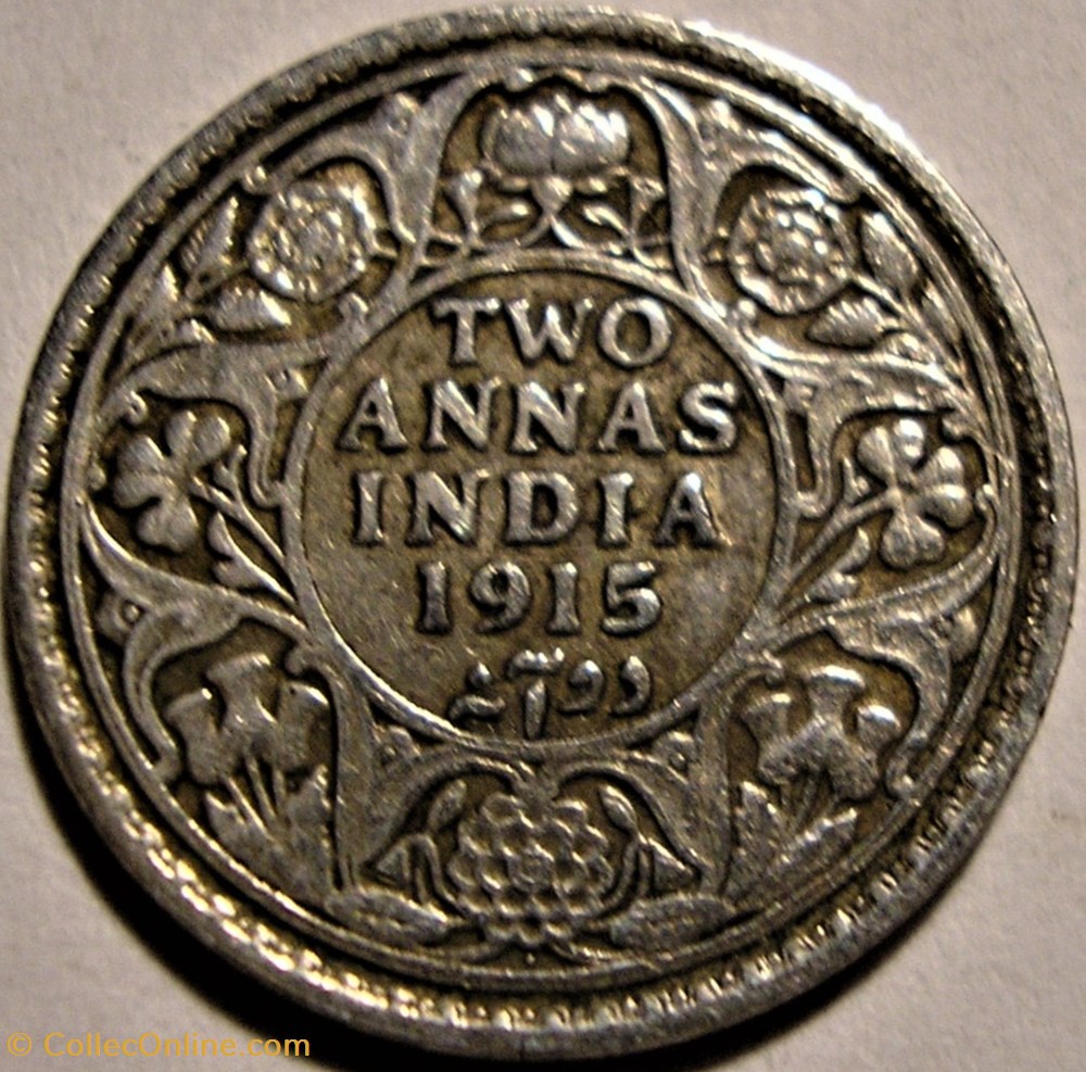 George V - 2 Annas 1915 Bombay - British India (ex.2) monnaie monde inde george v 2 annas 1915 bombay british india ex 2