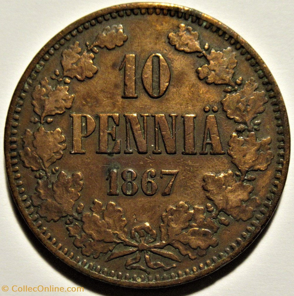 Alexander II of Russia - 10 Penniä 1867, Grand Duchy of Finland 3 monnaies monde finlande alexander ii of russia 10 pennia 1867 grand duchy of finland