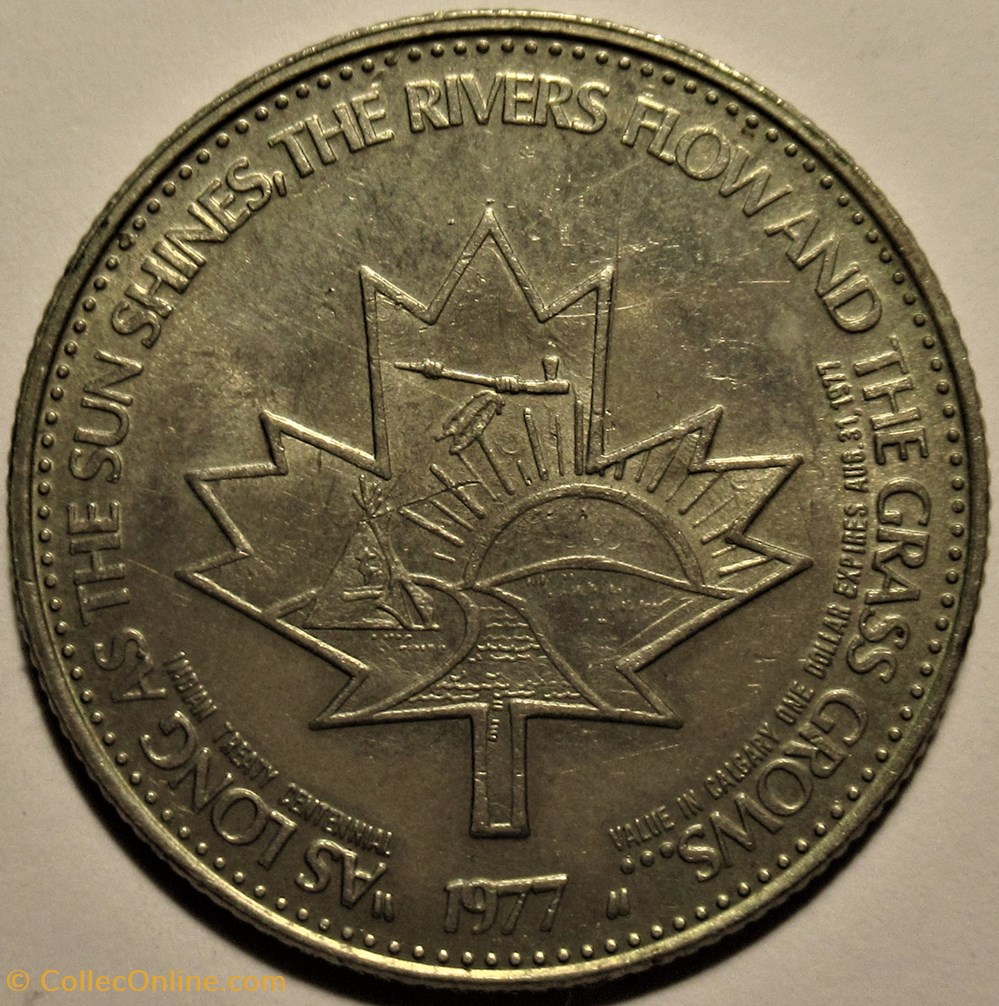 Calgary, Alberta - One Stampede Dollar 1977 - Indian Treaty Centennial 3 monnaies jetons mereaux calgary alberta one stampede dollar 1977 indian treaty centennial