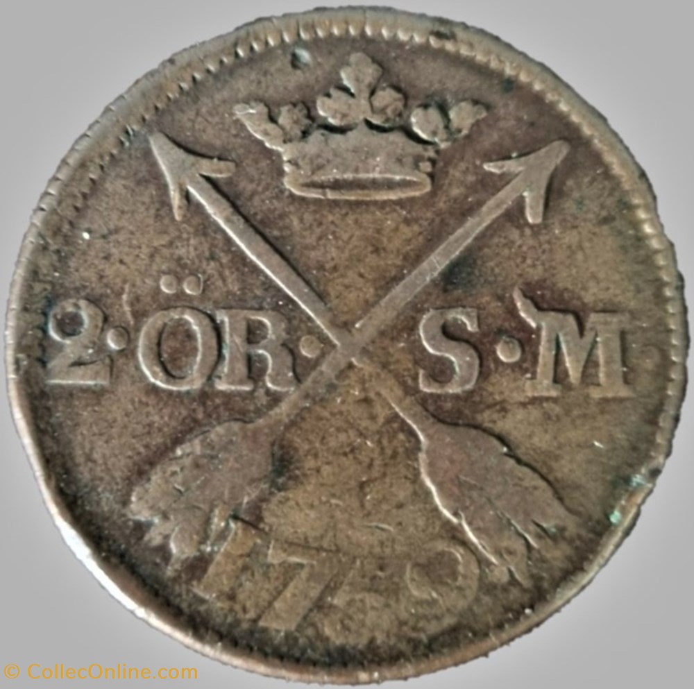 Sweden, King Adolf Fredrik - 2 Öre 1759 - Die Filling 3 monnaies europe medievale royaume suede sweden king adolf fredrik 2 ore 1759 die filling