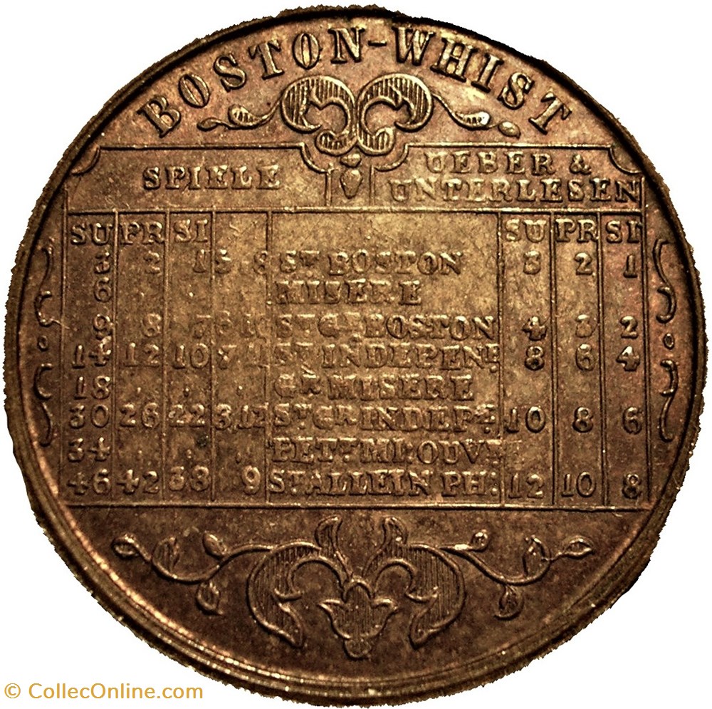 ca.1860 German “Boston Whist” Brass Scoring Token monnaies paranumismatique jetons poids ca 1860 german boston whist brass scoring token