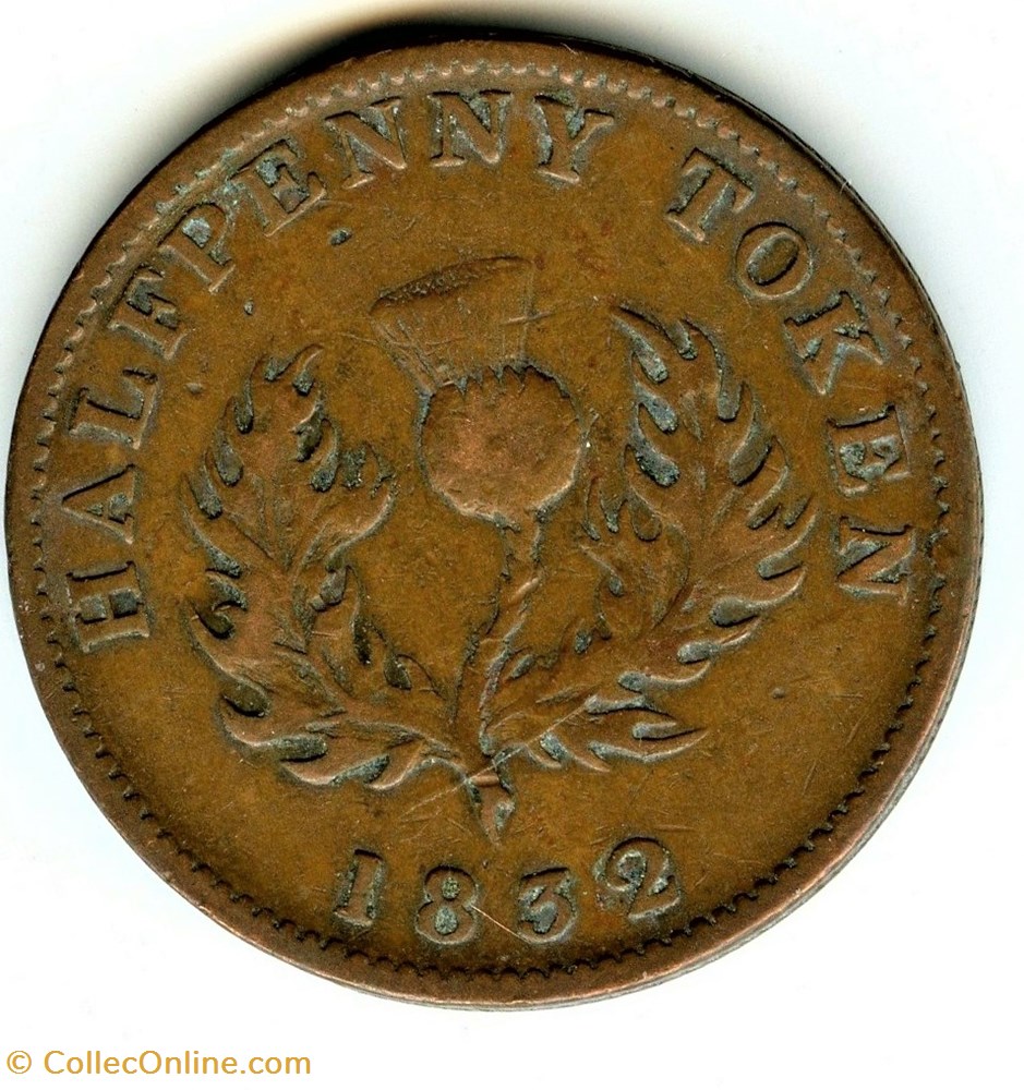 George IV - HalfPenny Token 1832 - Nova Scotia (ex.3) 3 monnaies monde canada george iv halfpenny token 1832 nova scotia ex 3