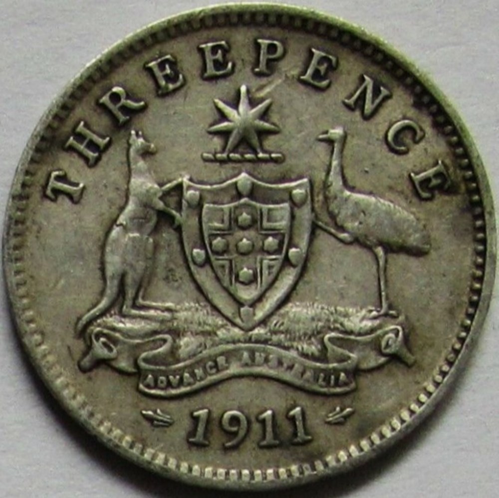 George V - Three Pence 1911 London - Australia monnaies monde australie george v three pence 1911 london australia