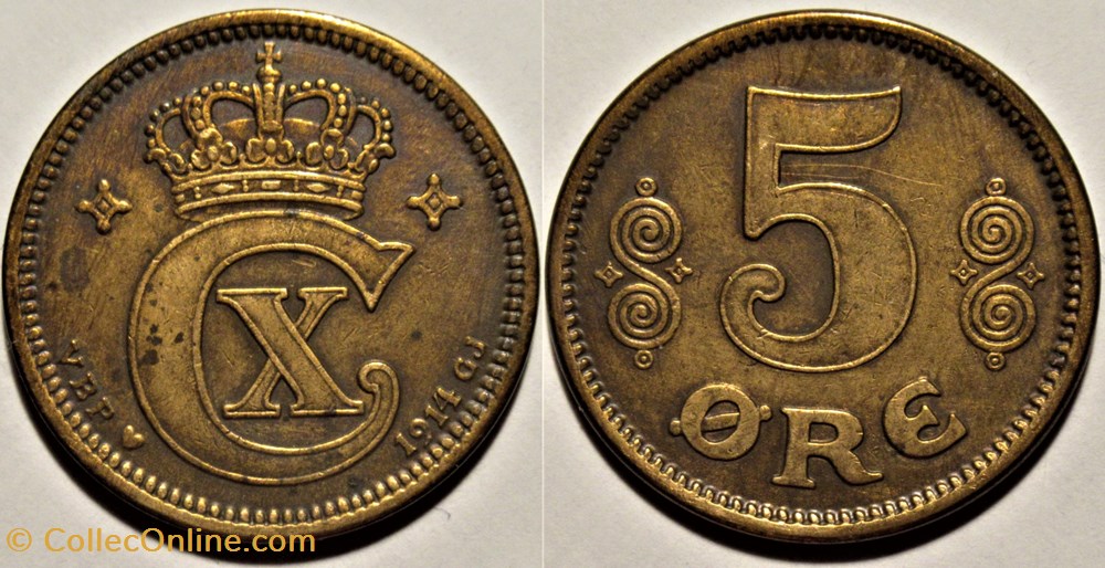 Christian X Denmark - 5 Øre 1914 monnaies monde danemark christian x denmark 5 re 1914