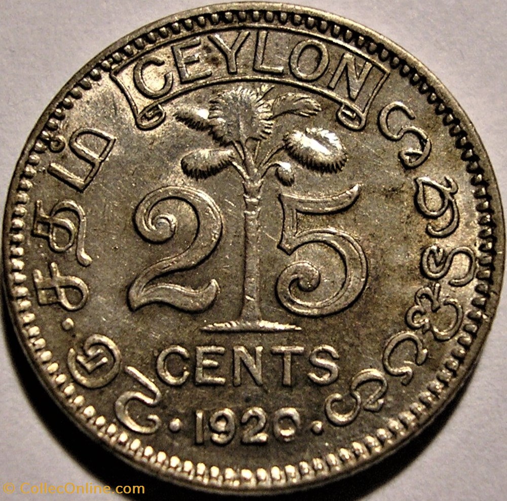 George V - 25 Cents 1920 - British Ceylon monnaies monde sri lanka george v 25 cents 1920 british ceylon