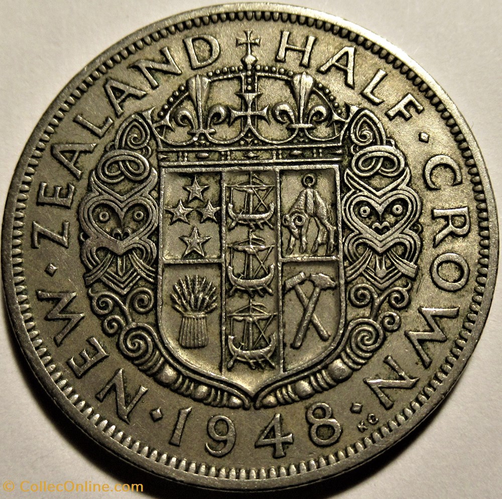 George VI - Half Crown 1948 - New Zealand 5 monnaies monde nouvelle zelande george vi half crown 1948 new zealand
