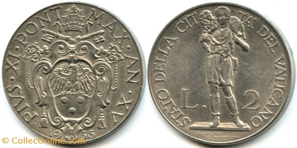 Pio XI, Papa - 2 Lire 1936, Anno XV - Vaticano monnaies monde pio xi papa 2 lire 1936 anno xv vaticano