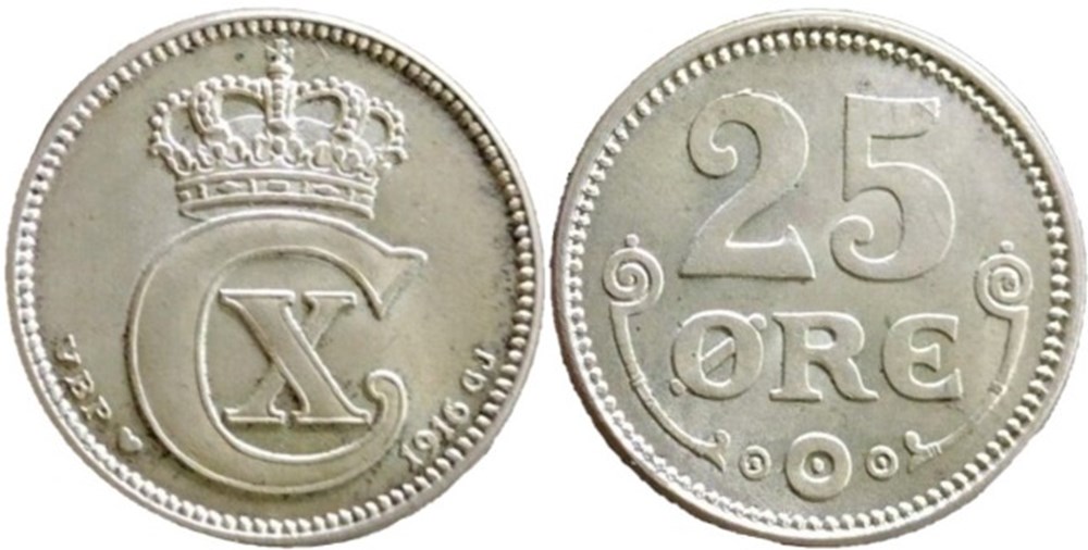 monnaies monde danemark christian x denmark 25 re 1916