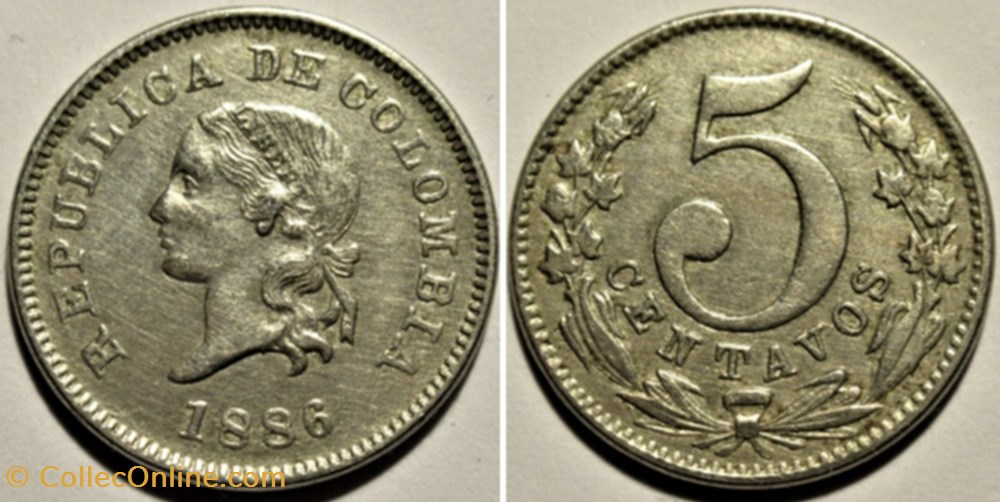 5 Centavos 1886 monnaies monde colombie 5 centavos 1886