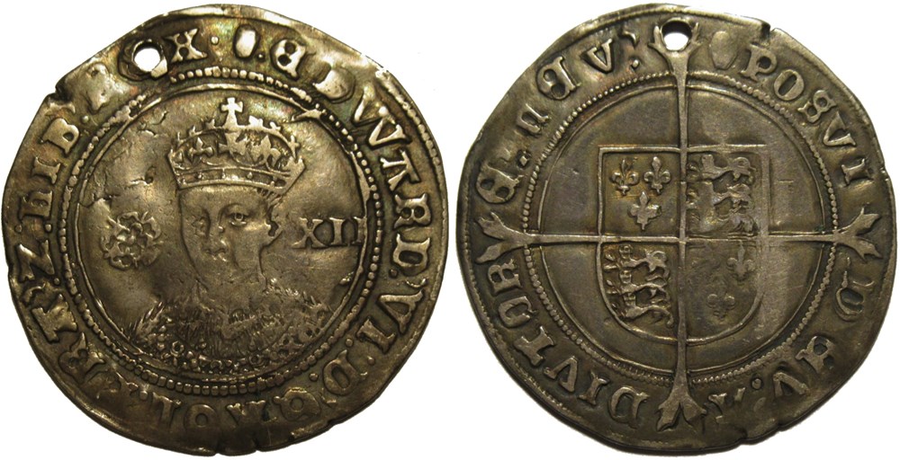 Edward VI Tudor - One Shilling 1551-53 - Kingdom of England (ex.2) monnaies europe medievale royaume angleterre edward vi tudor one shilling 1551 53 kingdom of england ex 2
