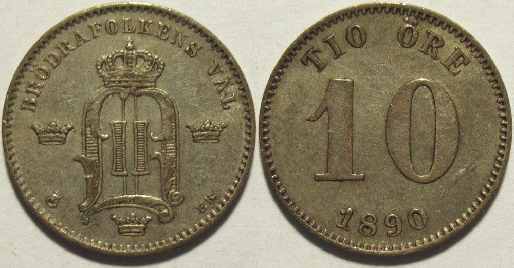 Oskar II of Sweden - 10 Öre 1890 monnaies monde suede oskar ii of sweden 10 ore 1890