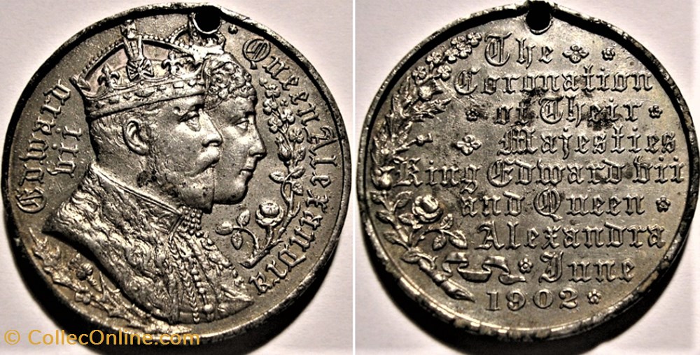 Edward VII & Alexandra - 1902 Coronation, Gothic Medallion- UK medaille royaume uni edward vii alexandra 1902 coronation gothic medallion uk