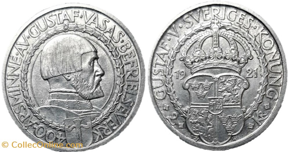 monnaies monde suede gustaf v of sweden 2 kronor 1921 400th gustaf vasa