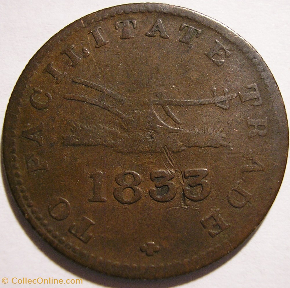 monnaie monde canadum upper canada 1833 halfpenny sloop token