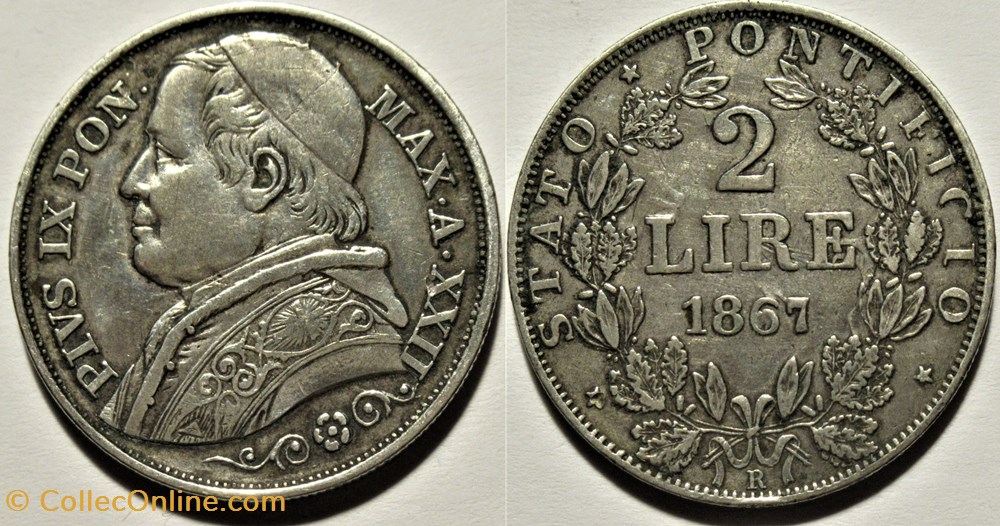 Pio IX, Papa - 2 Lire 1867, Anno XXII - Vaticano - Die Clash monnaies monde pio ix papa 2 lire 1867 anno xxii vaticano die clash
