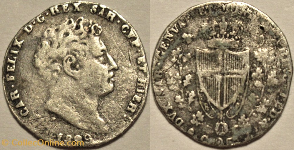 1829 Regno di Sardegna, 25 Centesimi Genova - Carlo Felice monnaies monde italie 1829 regno di sardegna 25 centesimi genova carlo felice