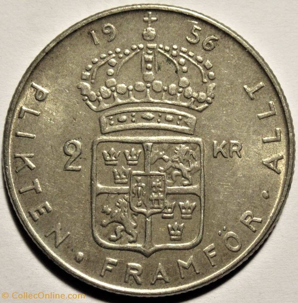 Gustaf VI Adolf of Sweden - 2 Kronor 1956 monnaies monde suede gustaf vi adolf of sweden 2 kronor 1956