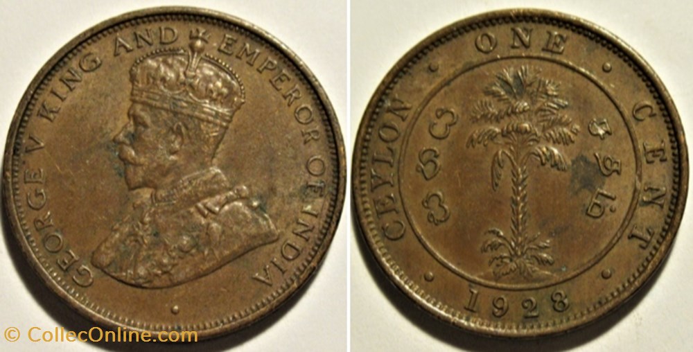 George V - One Cent 1928 - Ceylon (ex.2) monnaies monde sri lanka george v one cent 1928 ceylon ex 2