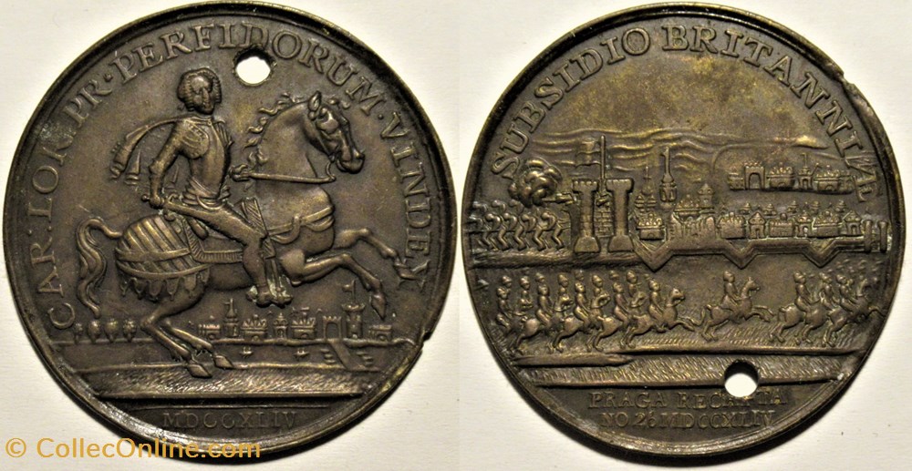 1744 - Charles of Lorraine - Medal of the Reconquest of Prague medailles autriche 1744 charles of lorraine medal of the reconquest of prague