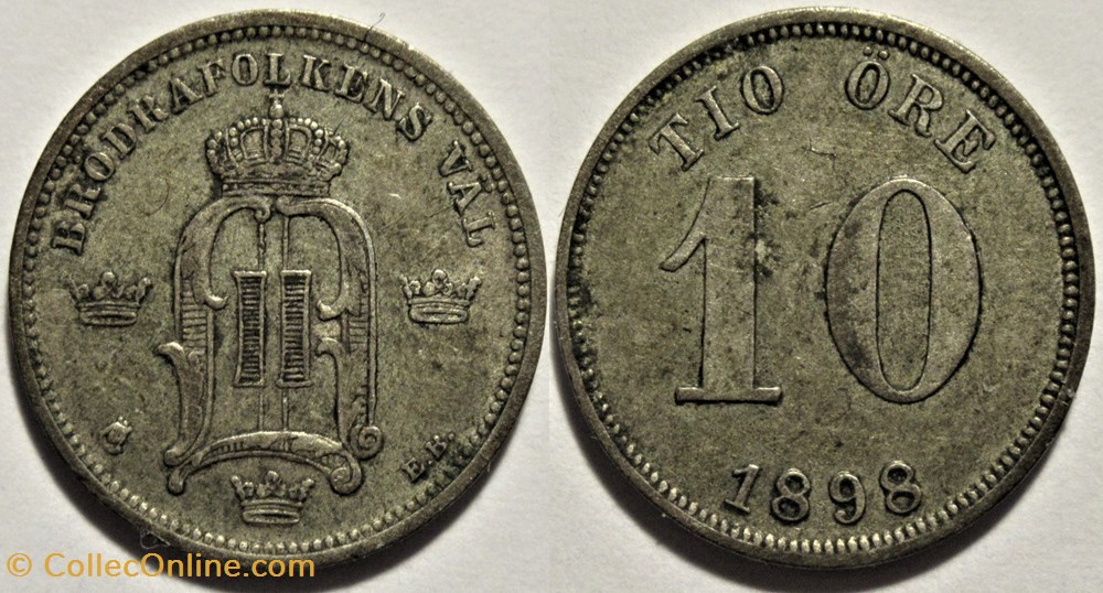 Sweden - Oskar II - 10 Öre 1898 monnaies monde suede sweden oskar ii 10 ore 1898