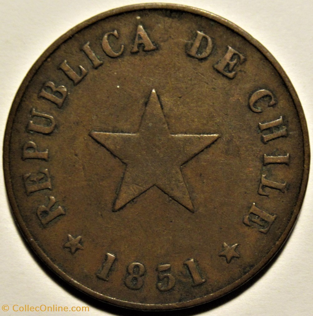 Chile - Un Centavo 1851 2 monnaies monde chili chile un centavo 1851
