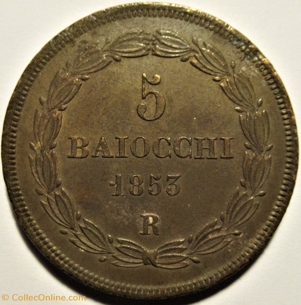 monnaies monde pio ix papa 5 baiocchi 1853 anno vii vaticano