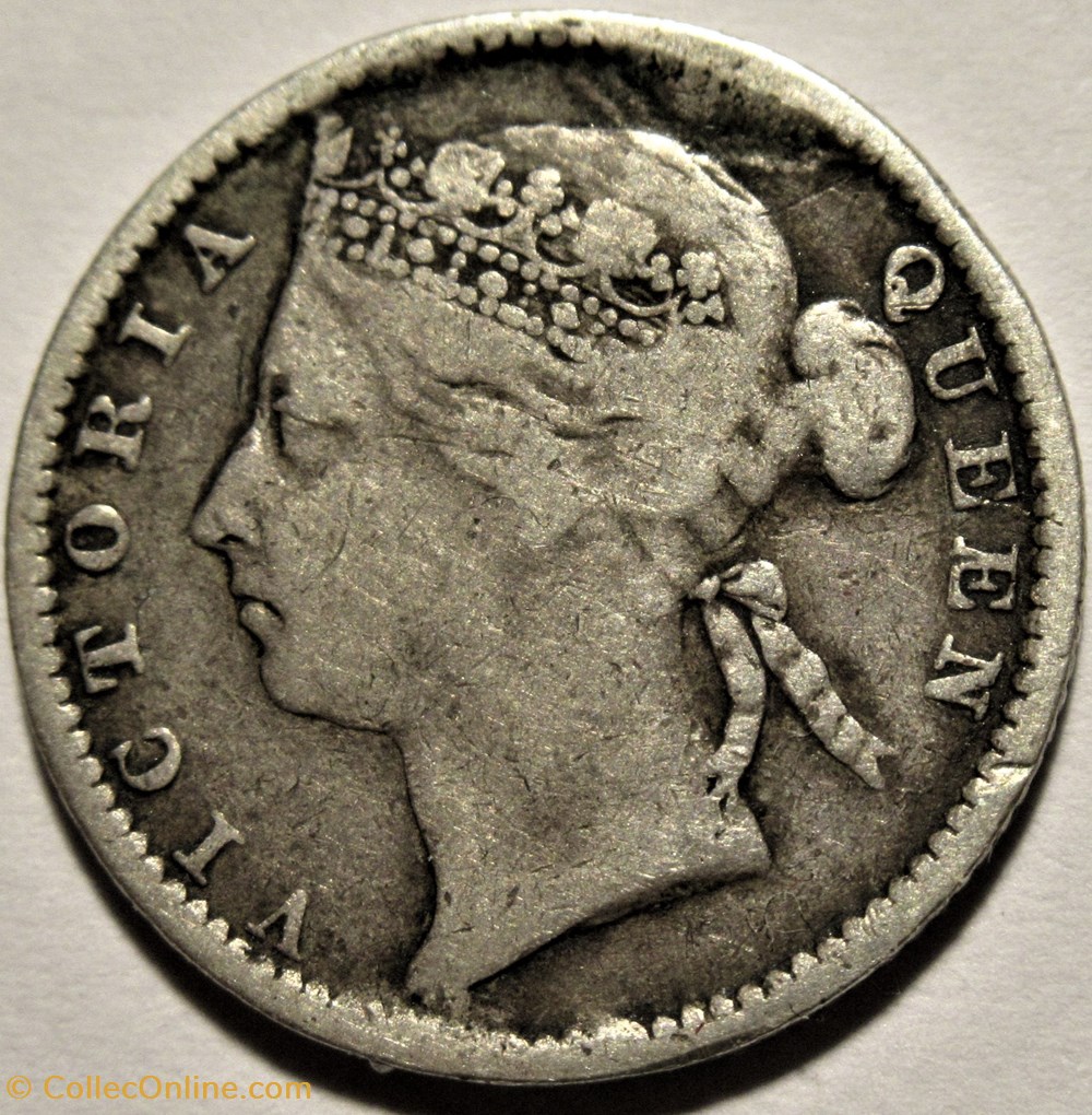 Victoria - 10 Cents 1885 - Error - Straits Settlements, Malaysia (ex.2) 2 monnaies monde malaisie victoria 10 cents 1885 error straits settlements malaysia ex 2