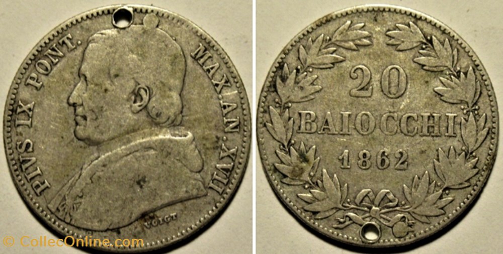 Pio IX, Papa - 20 Baiocchi 1862, Anno XVII - Vaticano monnaies monde pio ix papa 20 baiocchi 1862 anno xvii vaticano