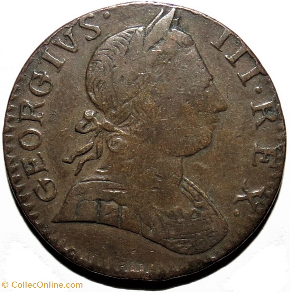 1775 Half Penny No Regal - George III of Great Britain (ex.18) monnaies monde etats unis 1775 half penny no regal george iii of great britain ex 18