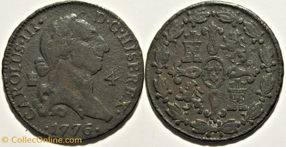 1776 - 4 Maravedis Segovia - Carlos III de España monnaies europe medievale royaume espagne 1776 4 maravedis segovia carlos iii de espana