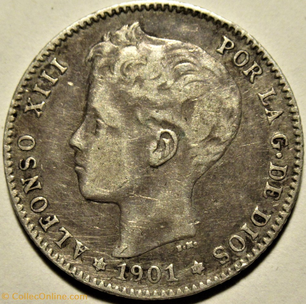 1901 - Peseta - Alfonso XIII de España 2 monnaies monde espagne 1901 peseta alfonso xiii de espana