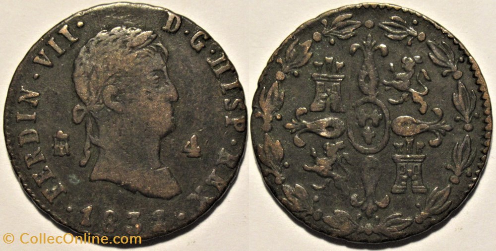 1832 Segovia 4 Maravedis - Fernando VII de España monnaies monde espagne 1832 segovia 4 maravedis fernando vii de espana