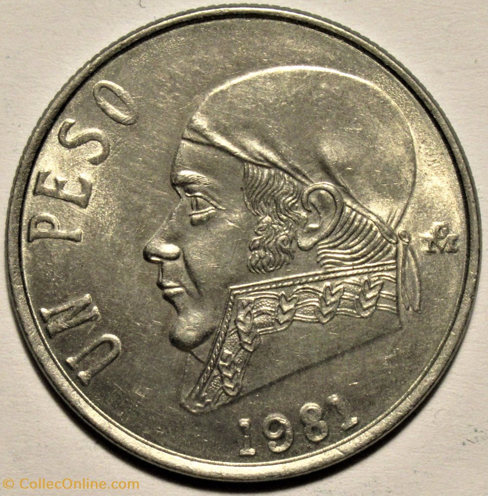 monnaies monde mexique mexico 1981 1 peso j m teclo morelos e u mexicanos