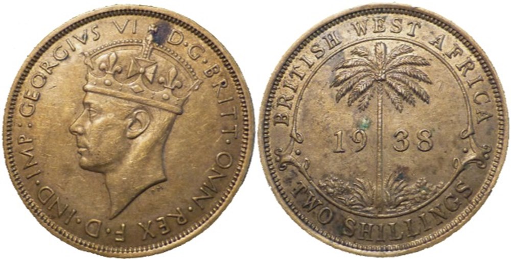 monnaies monde nigeria george vi two shillings 1938 h west africa
