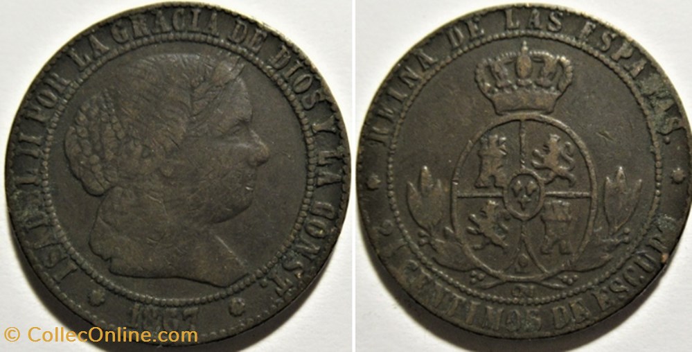 1867 Barcelona - 2, 1/2 Centimos - Isabel II España monnaies monde espagne 1867 barcelona 2 1 2 centimos isabel ii espana