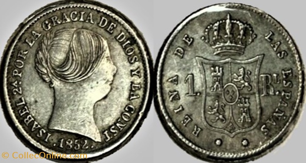 1852 Barcelona - 1 Real - Isabel II de España monnaies monde espagne 1852 barcelona 1 real isabel ii de espana