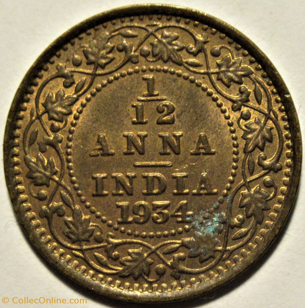 George V - 1/12 Anna 1934 Calcutta - British India Empire 3 monnaies monde inde george v 1 12 anna 1934 calcutta british india empire