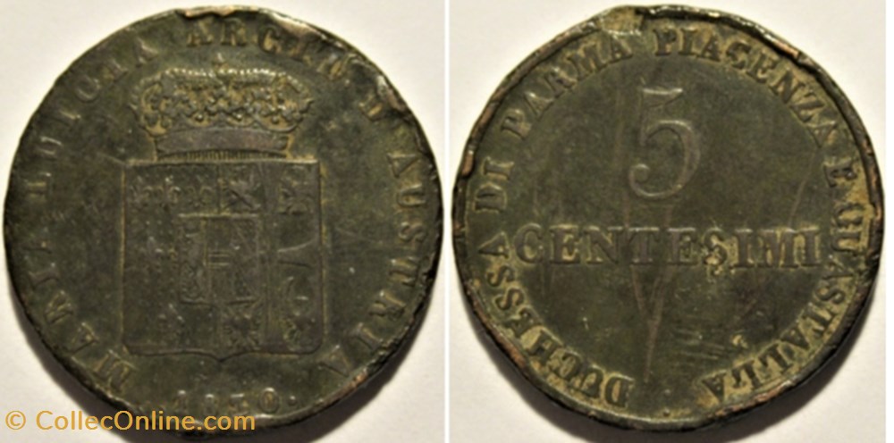monnaies monde italie 1830 duche de parme et plaisance 5 centesimi marie louise autriche