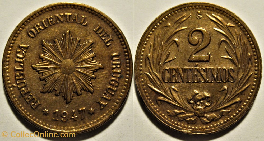 Uruguay - 2 Centésimos 1947 monnaies monde uruguay 2 centesimos 1947
