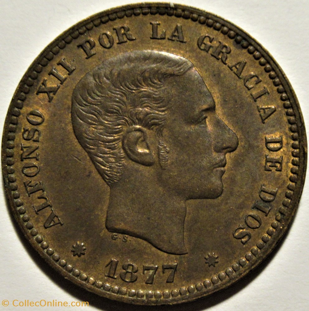 1877 - Barcelona, 5 Centimos - Alfonso XII de España - Coins - World