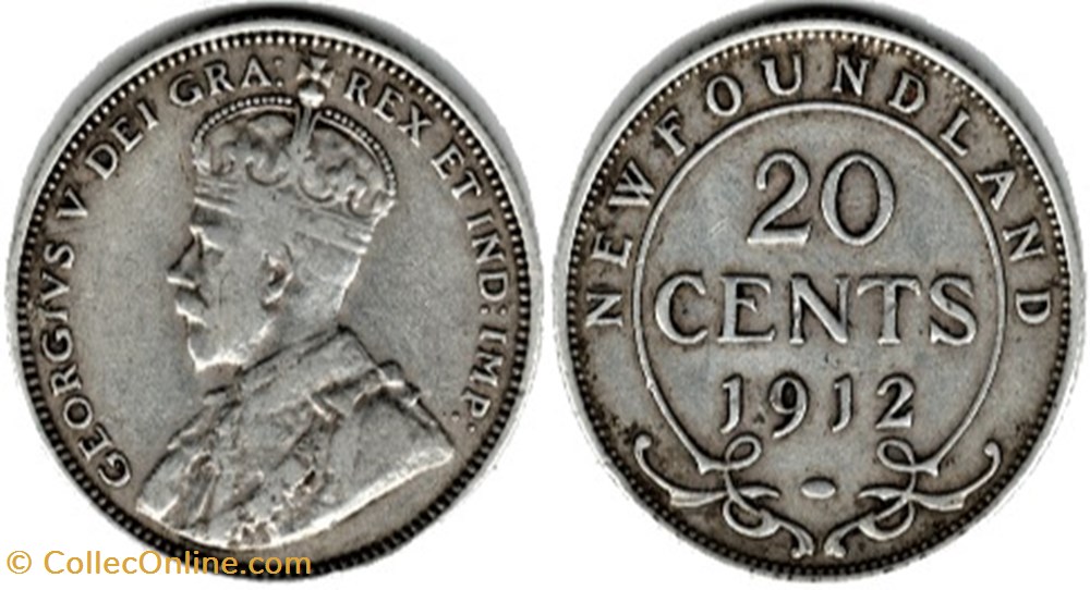 George V - 20 Cents 1912 Newfoundland monnaies monde canada george v 20 cents 1912 newfoundland
