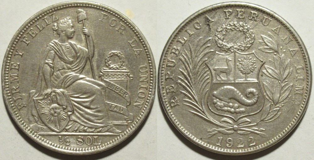 Peru - 1/2 Sol 1922 Lima monnaies monde perou peru 1 2 sol 1922 lima