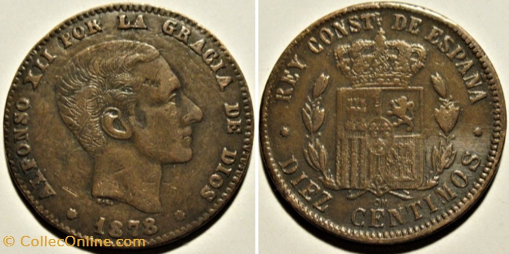 1878 - Barcelona, 10 Centimos - Alfonso XII de España - Moneda falsa monnaies monde espagne 1878 barcelona 10 centimos alfonso xii de espana moneda falsa